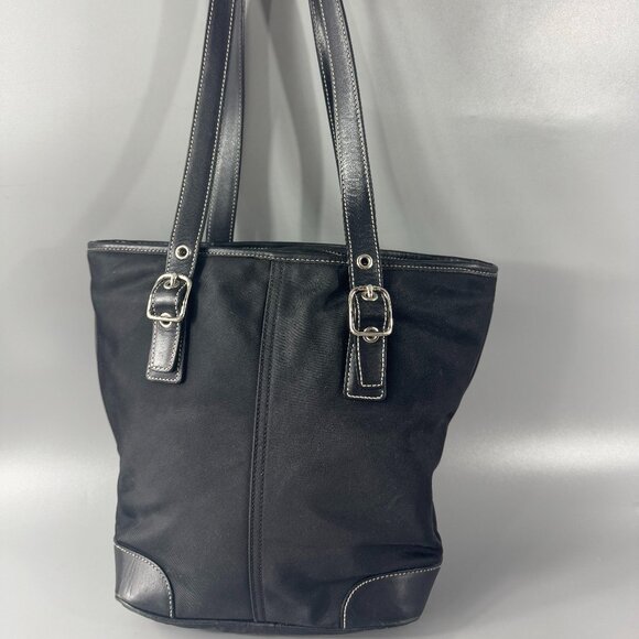 Vintage Coach # 4487 Black Microfiber Leather Trim Handbag - Picture 7 of 13